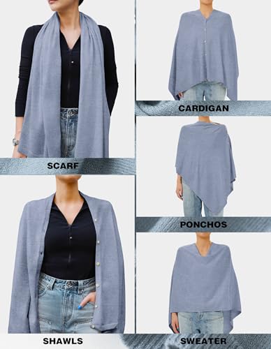 PULI Women's Versatile Knitted Shawls Scarf Poncho Sweater with Buttons Lightweight Spring Summer Fall Wraps - color: A-dusty Blue