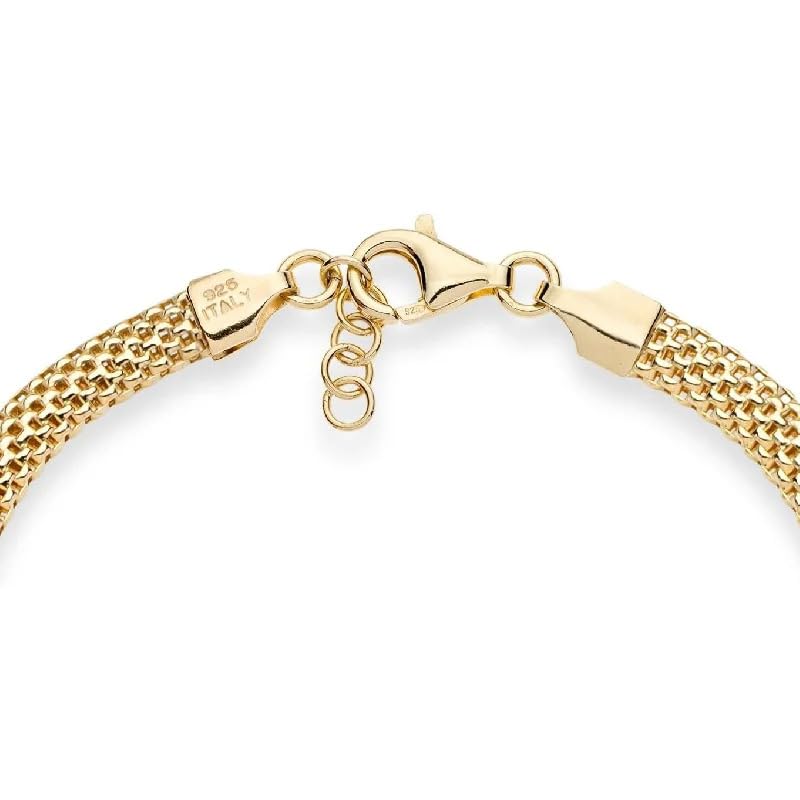 Hypoallergenic 18K Gold Plated 925 Silver 5mm Mesh Bracelet, Women Classic Stackable Minimalist Gift - color: Length 6.5 Inches