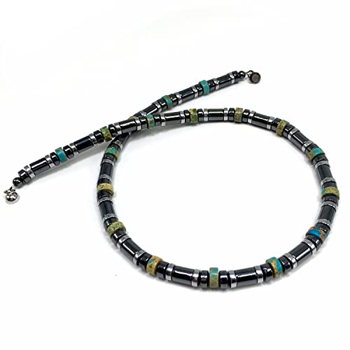 Healing Stress Anxiety Meditation Grounding Energy Gemstone Necklace Series - color: Turquoise & Hematite -6 mm- Stone Tube Beads