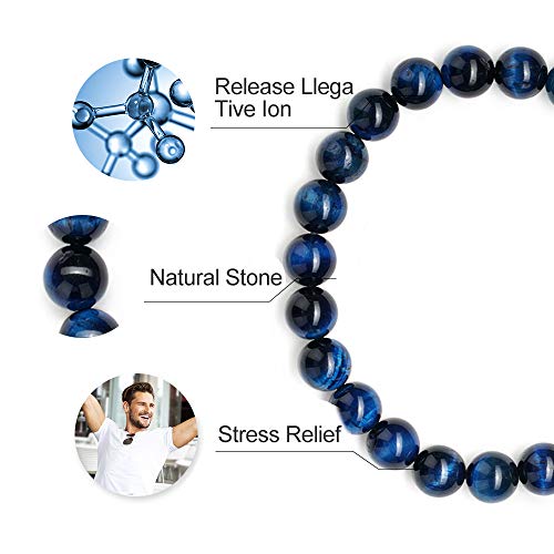 M MOOHAM Fathers Day Gift Mens Bracelet - Beaded Natural Stone 8mm Tiger Eye Matte Agate Lava Rock Bracelets for Men Teen Boys Grandpa Dad Birthday Gifts Jewelry - style: Lava Rock&Blue Tiger Eye Bracelets