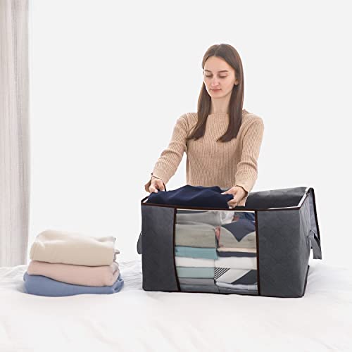 Lifewit 3 Pack 90L Clothes Storage Bins with Lids, Foldable Blanket Storage Bags with Zippers, Clear Window and Reinforced Handles, Closet and Organization for Clothing, Sweater, Comforter, Bedding - size: 90L