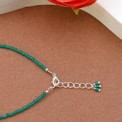 Natural Gemstone Beaded Bracelet, Microfaceted Crystals, Handmade Dainty Jewelry, Bohemian Plated Bracelet-Gift - style: Green Jade-Gemstone