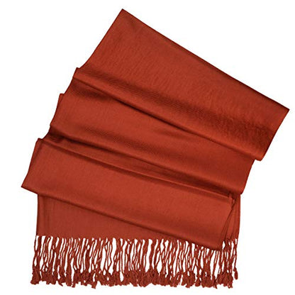 Falari Women's Soft Solid Color Pashmina Shawl Wrap Scarf, for Wedding, Bridesmaid Gifts, Evening Dress - color: Rust