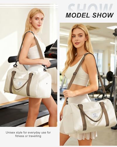 Gym Bag Womens Mens with Shoes Compartment and Wet Pocket Travel Duffel Bag for Women for Plane Sport Gym Tote Bags Swimming Yoga Small Waterproof Weekend Overnight Carry on Bag Hospital Holdalls - color: A16-Beige & Brown