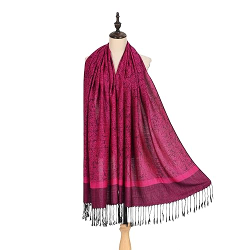 Pashmina Shawl Wrap for Women Soft Lightweight Multi-Purpose Scarf for Weddings, Parties & Casual Wear - color: Deep Rose - Pl1808