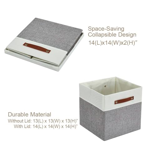 DECOMOMO Storage Basket with Lid, Storage Cubes with Handles, Fabric Box with Lid (Grey and White, 11” / 3 Pack)
