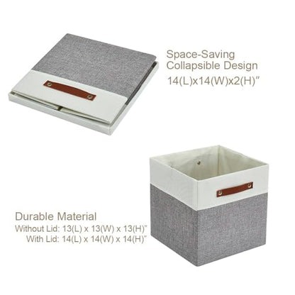 DECOMOMO Storage Basket with Lid, Storage Cubes with Handles, Fabric Box with Lid (Grey and White, 11” / 3 Pack)