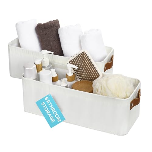 OrganiHaus 15x6in Canvas Storage Baskets 2 Pack | NARROW Fabric Bins for Shelves | Bathroom & Toilet Paper Organizer | Full Off-White - color: Full Off-White, size: Narrow - 2pc