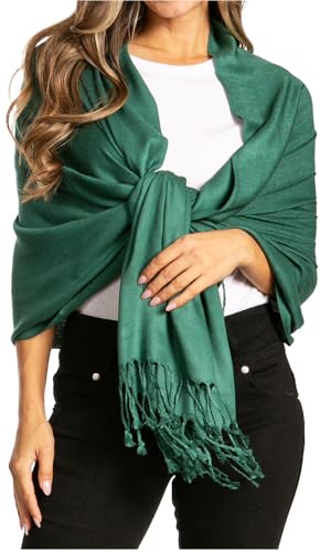 Sakkas 78" X 28" Rayon from Bamboo Soft Solid Pashmina Feel Shawl/Wrap/Stole - color: Forest Green