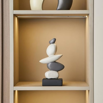 Octdays Fake Sandstone Statue Living Room Decor, Modern Ceramic Stacked Stone Sculptures Zen Decor, Stone Statue Decorations for Coffee Table Shelf Bookshelf Desk, Gifts for Good Luck (Gray & White)