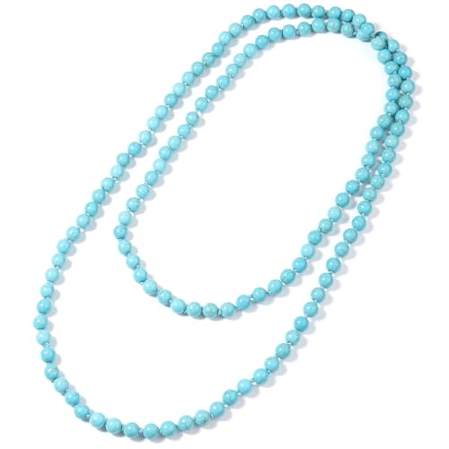 Beaded Necklace Hand Knotted for Woman - color: Turquoise