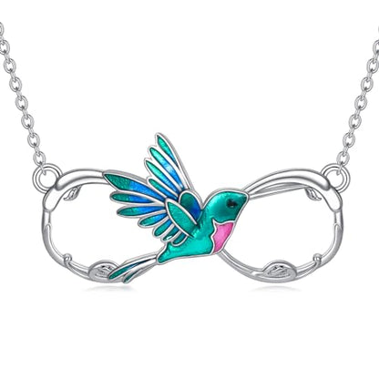 Hummingbird/Phoenix/Owl/Dove/Flamingo/Raven/Blue Jay/Cardinal/Peacock/Eagle/Parrot/Robin Necklace for Women 925 Sterling Silver Bird Pendant Necklace Animal Jewelry Gift for Mother Wife - style: Infinity Hummingbird Necklace
