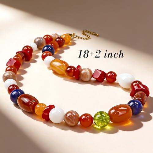 Boho Colorful Chunky Statement Beaded Necklaces for Women,Handmade Women's Fashion Gemstone Bead Choker Necklace,Western Natural Stone Strand Necklace Bib Collar Jewelry Unique Gifts for Women