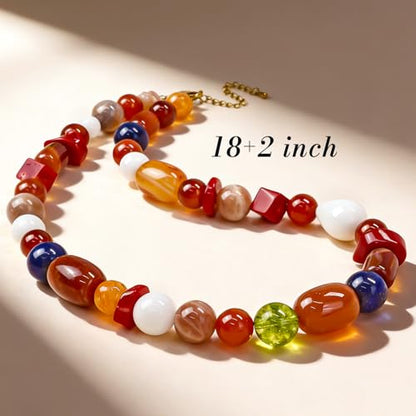 Boho Colorful Chunky Statement Beaded Necklaces for Women,Handmade Women's Fashion Gemstone Bead Choker Necklace,Western Natural Stone Strand Necklace Bib Collar Jewelry Unique Gifts for Women