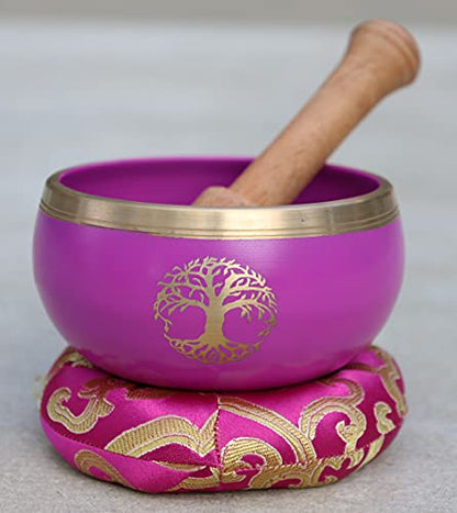 Tree Of Life Singing Bowl Complete Set ~ For Meditation, Yoga, Spiritual Healing and Mindfulness (Pink) - color: Pink