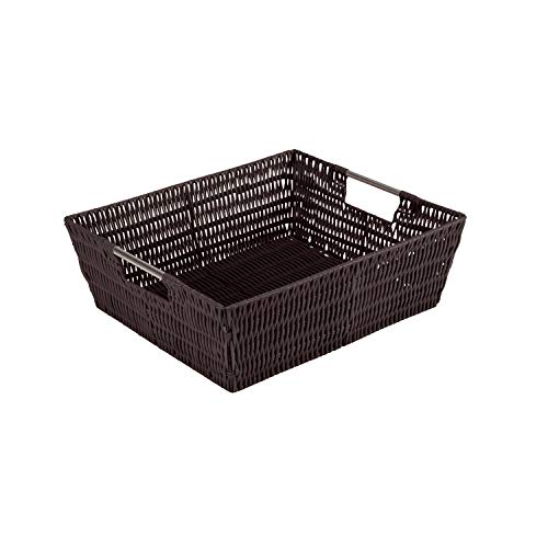 Simplify 15"x13"x5" Shelf Storage Woven Handles | Nursery | Playroom | Toys | Bedroom | Closet | Clothes | Office | Decorative Organizer Basket Rattan Totes | Large | Chocolate - color: Chocolate, size: Large Shelf