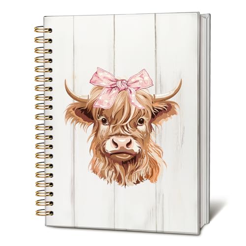 Highland Cow Notebook Journal, Coquette Pink Western Cow Journal Notebook, Pink Girly Notebook, Preppy Gifts for Women, Hardcover Spiral Notebook 80 Sheets -160 Pages 5.5x8.3 Inch - color: 01-Vintage Highland Cattle