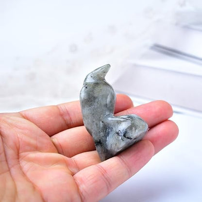 Moonstone Crystal Raven 2" Natural Crystal Handmade Sculpture Lucky Guardian Pocket Statue Healing Stone Animal Statue Office Home Decor Gift - color: Moonstone