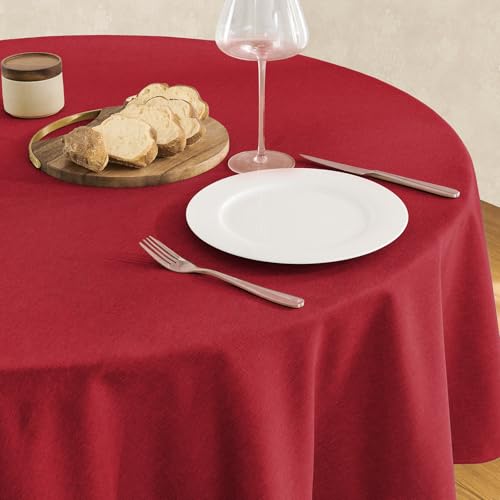 Veblandy Tablecloth Linen Textured Waterproof & Stain Resistant Table Cloth Wrinkle Free Decorative Fabric Farmhouse Table Cover for Dining/Party/Buffet/Wedding, 60 x 60 Inch, Red - color: Red, size: 60" (Round)