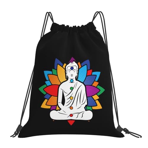 Buddha Chakra Meditation Drawstring Backpack Bag Sport Gym Sackpack for Men Women