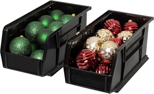 Akro-Mils 30230 AkroBins Plastic Storage Bins, Space-Saving Stackable Bins for Garage, Pantry, Craft Organization, 11" x 5" x 5", Black, 12-Pack - color: Black