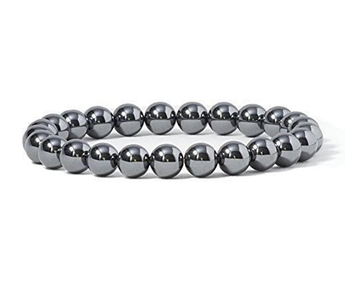 Cherry Tree Collection Gemstone Beaded Stretch Bracelet 8mm Round Beads 7" - color: Hematite