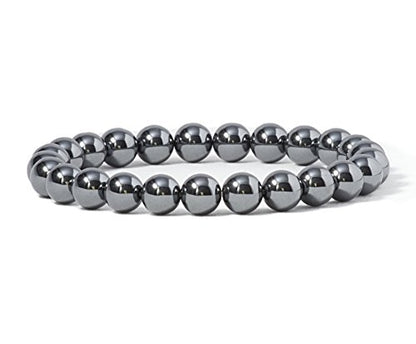 Cherry Tree Collection Gemstone Beaded Stretch Bracelet 8mm Round Beads 7" - color: Hematite