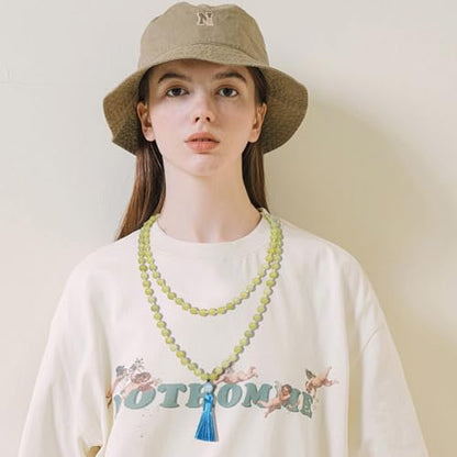 8MM Beads Chakra Long Mala Necklace Natural Stone Meditation Statement Necklace Japa Yoga Buddhist Rosary Prayer Charm Beaded Tassel Necklace - color: Lemon Jade