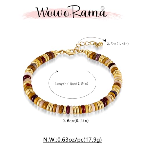 WOWORAMA Colorful Stone Beaded Bracelets for Women Brown Boho Beads Bracelet Handmade Round Stone Bead Bracelet Stackable Trendy Summer Jewelry