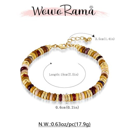 WOWORAMA Colorful Stone Beaded Bracelets for Women Brown Boho Beads Bracelet Handmade Round Stone Bead Bracelet Stackable Trendy Summer Jewelry