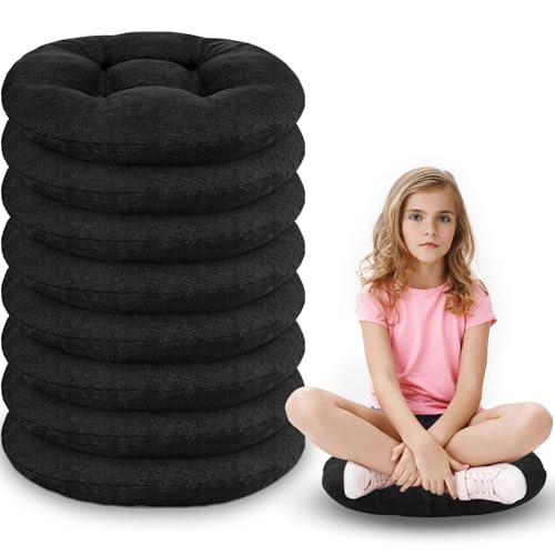 Fumete 8 Pcs 16 Inch Round Floor Cushions for Kids and Toddlers, Flexible Seating Classroom Furniture Floor Pillow for Home, Daycare, Preschool, Yoga and Meditation (Black) - color: Black