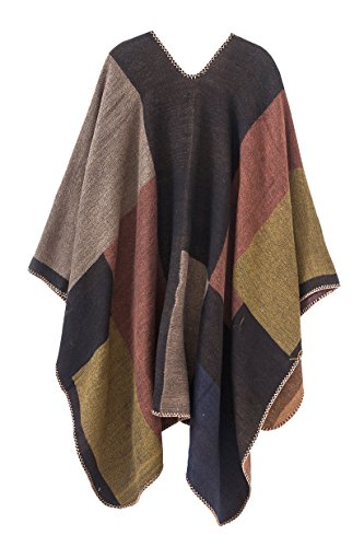 Urban CoCo Women's Color Block Shawl Wrap Open Front Poncho Cape - color: Series 1-khaki