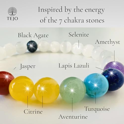 TEJO Natural Stone Bracelet for Women - size: 7.5 inches, style: White 7 Chakra Healing Bracelet – Unisex