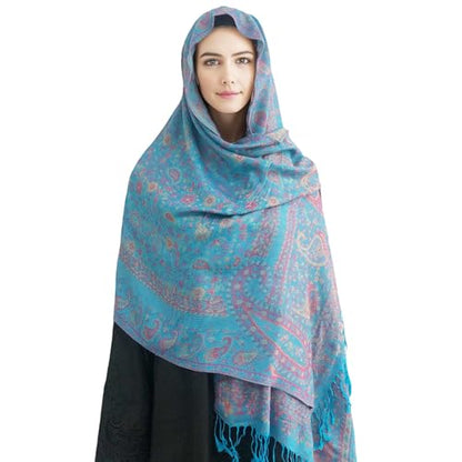 Paisley Pashmina Rave Shawl Scarf-Women's Reversible Ethnic Jacquard Pashmina Wraps for Travel - color: C#.blue