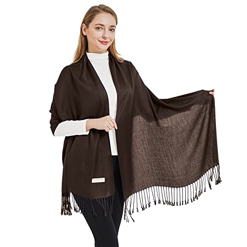 Soft Silky Pashmina Shawl Wraps Solid Colors Scarf for Wedding Evening Dresses - color: P-dark Coffee