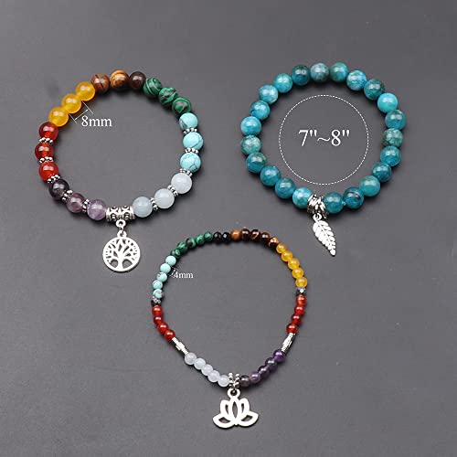 Tree of Life Yoga Healing Stone Bracelets,Multilayer Lotus Chakra Stone Reiki Bracelet Sets,Anxiety Crystal Natural Stone,for Women Stress Relief - style: Chakra+apatite