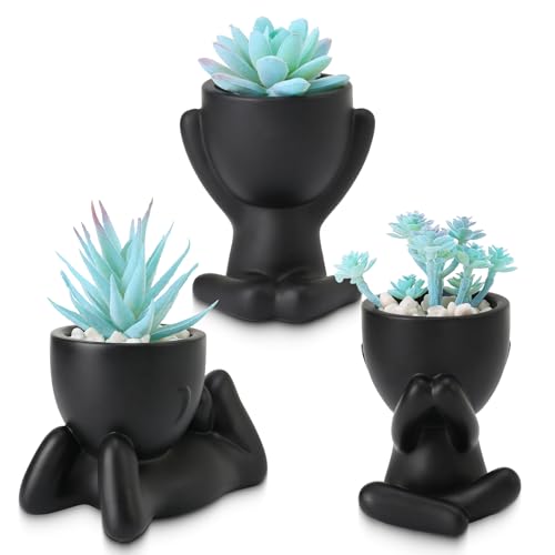 ALAGIRLS 3pcs Fake Blue Succulents Plant Sets,Plastic Artificial Plant Decor Indoor Small Potted Faux Succulents for Bathroom Living Room Office - color: Blue
