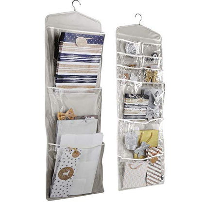 Large Double-Sided Hanging Gift Bag Organizer and Tissue Paper Holder (Grey)