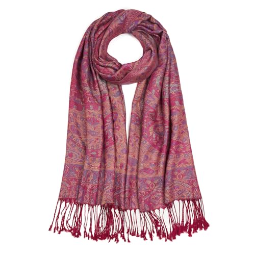 QIUTIMIY Paisley Pashmina Shawls and Wraps for Women Reversible Jacquard Festival Rave Pashmina Scarves with Fringe Vintage - color: Flower10-dark Red