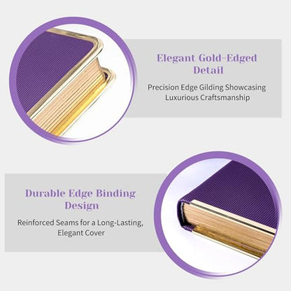 CAGIE Elegant Gold-Edged Journal for Women – Aesthetic Vegan Leather A5 Notebook, 256 Pages 100GSM Thick Paper Hardcover Diary, Gift Journals for Writing - color: Z-Purple