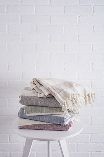 DII Rustic Farmhouse Cotton Cabana Striped Blanket Throw with Fringe, 50 x 60 - Cabana Striped Stone