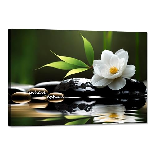 YIOZHAOFH Lotus Flower Wall Art Zen Canvas Inhale Exhale Poster Black Spas Nature Prints Pictures for Meditation Wall Decor Framed Artwork Ready to Hang (20.00" x 30.00") - color: mindset lotus 05, size: 20"L x 30"W
