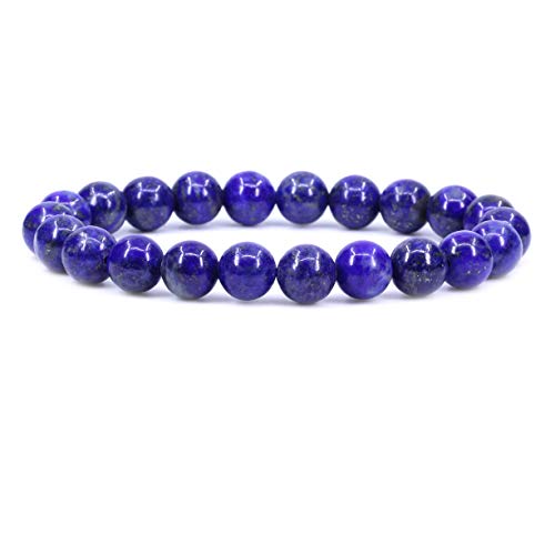 Amandastone Natural Gemstone 8mm Round Beads Stretch Bracelet 7 Inch - color: Blue Lapis