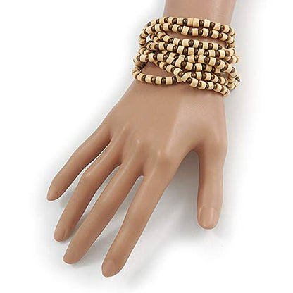 Avalaya Multistrand Natural/Brown Wood Bead Flex Bracelet - 17cm L