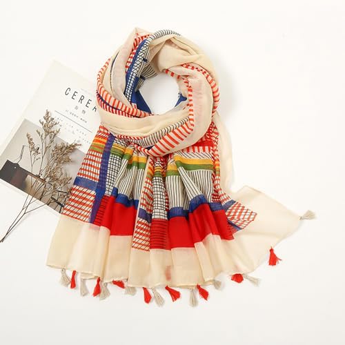 YOUR SMILE Large Boho Scarf for Women Lightweight Floral Printed Scarves Fall Winter Fashion Fringed Shawl wraps - color: 35