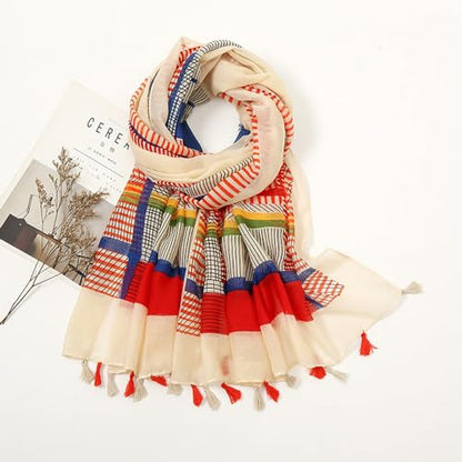 YOUR SMILE Large Boho Scarf for Women Lightweight Floral Printed Scarves Fall Winter Fashion Fringed Shawl wraps - color: 35
