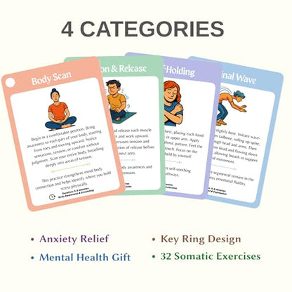 Somatic Therapy Cards for Nervous System Regulation – Self-Care & Coping Skills Exercise for Mental Health Therapists, Mindfulness & Anxiety Relief Tools, Ideal Mental Health Gifts & Therapy Games