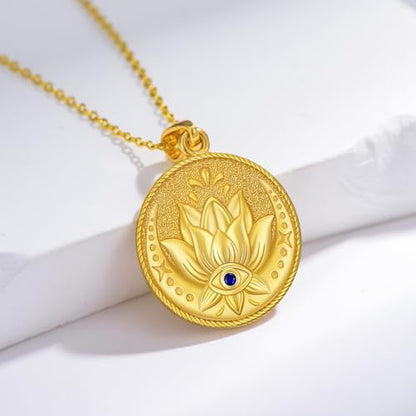 Evil Eye Necklace for Women 925 Sterling Silver, Protection Necklace with Blue Evil Eye Charm, Evil Eye/Lotus Pendant Jewelry, Birthday Christmas Gifts for Her - style: Lotus Evil Eyes 02