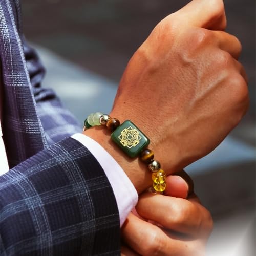 Natural Healing Dhan Yog Bracelets For Men & Women Certified Gemstone 8mm Beads for Money Magnet & Wealth Attraction, Prosperity, Success, Protection, Luck, Stress Relief & Emotional Balance DhanYog Bracelet - color: Kuber Dhanyog