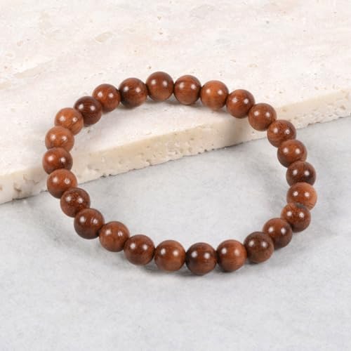 Justinstones Gem Semi Precious Gemstone 8mm Round Beads Stretch Bracelet 7 Inch Unisex - color: Burma Padauk